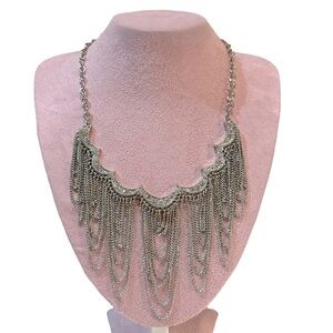 Drape Chains Collar Statement Necklace Silver‎ Tone